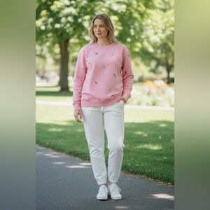 JOEI & I Pink Embroidered Champagne Crew Neck Sweatshirt Sz 1X Athleisure Sporty